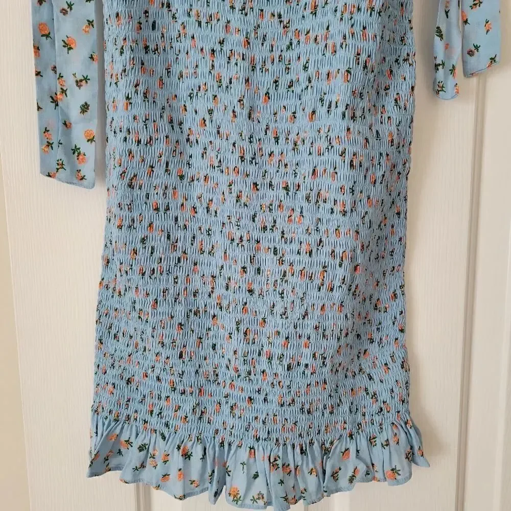 NWOT Free People bella smocked printed slip dress in sky blue